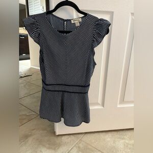 Monteau Peplum Blue and White Striped Sleeveless Blouse